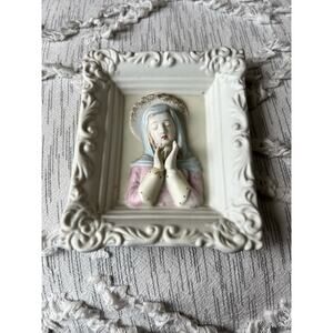 Lefton Mary Madonna Praying Vintage Hand Painted Porcelain Wall Plaque Religious